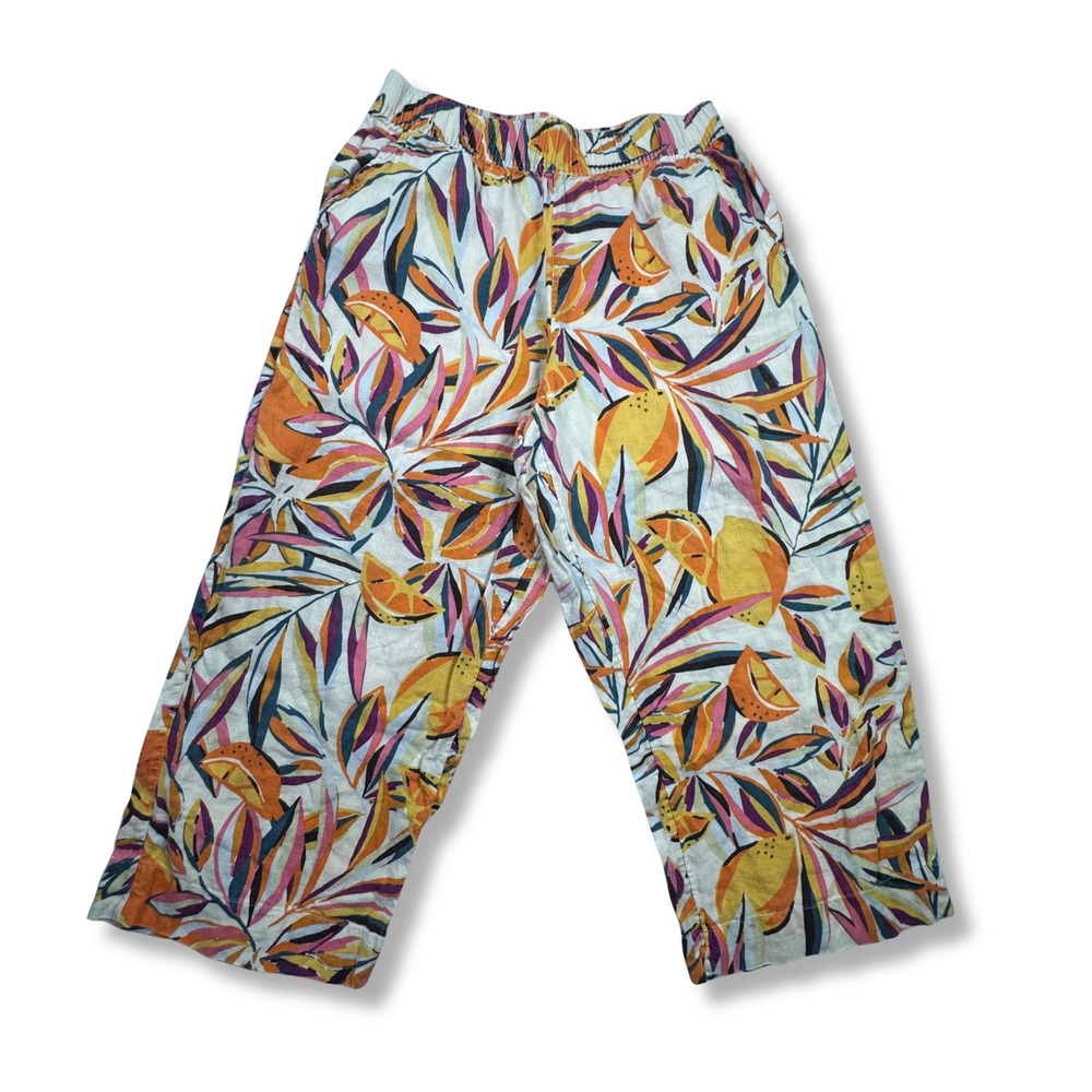 C&C California Linen Wide Leg Tropical Fruit Print Crop Pants Womens Orange M